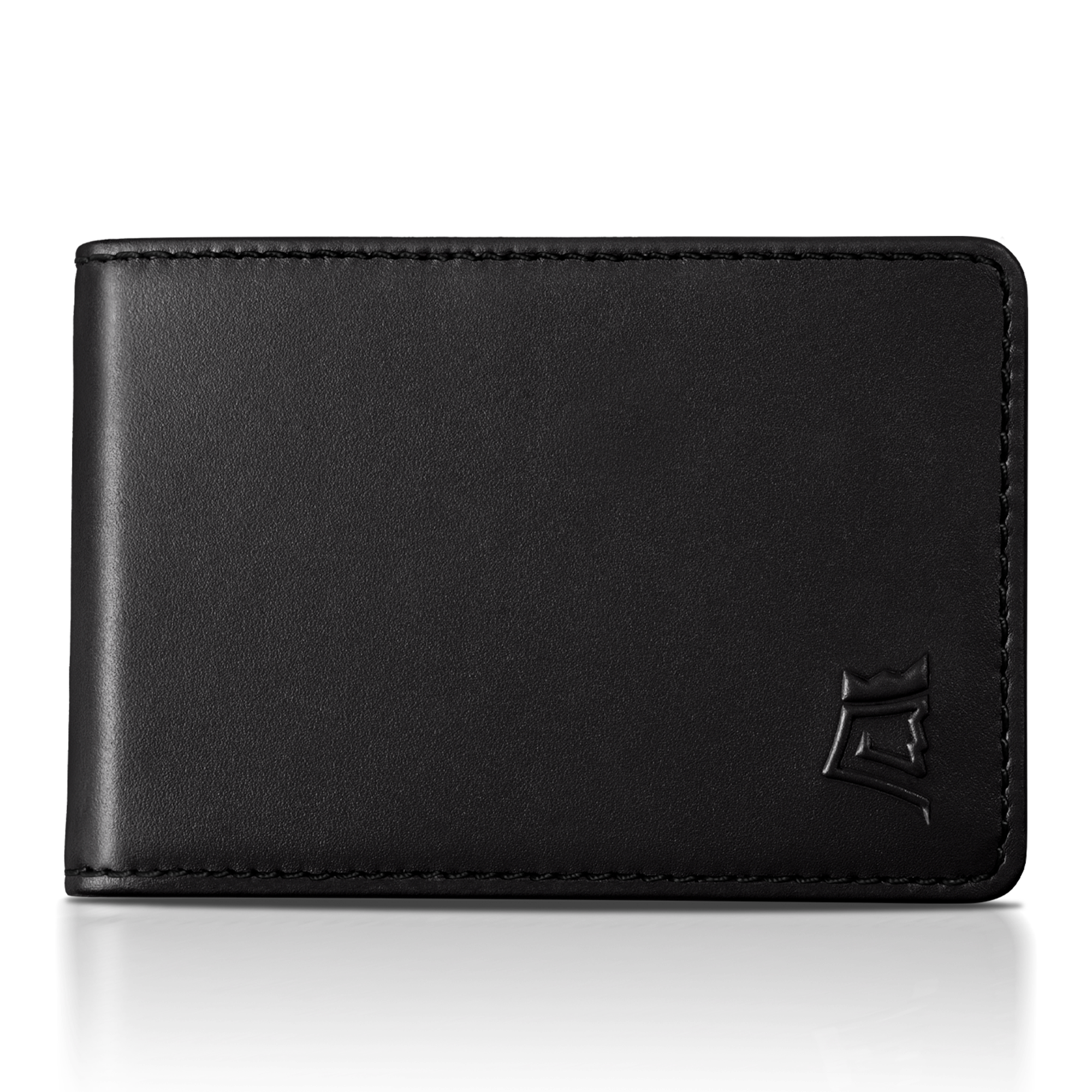 Brown leather wallet displaying multiple credit cards with 'UPGRADED LEATHER' text.