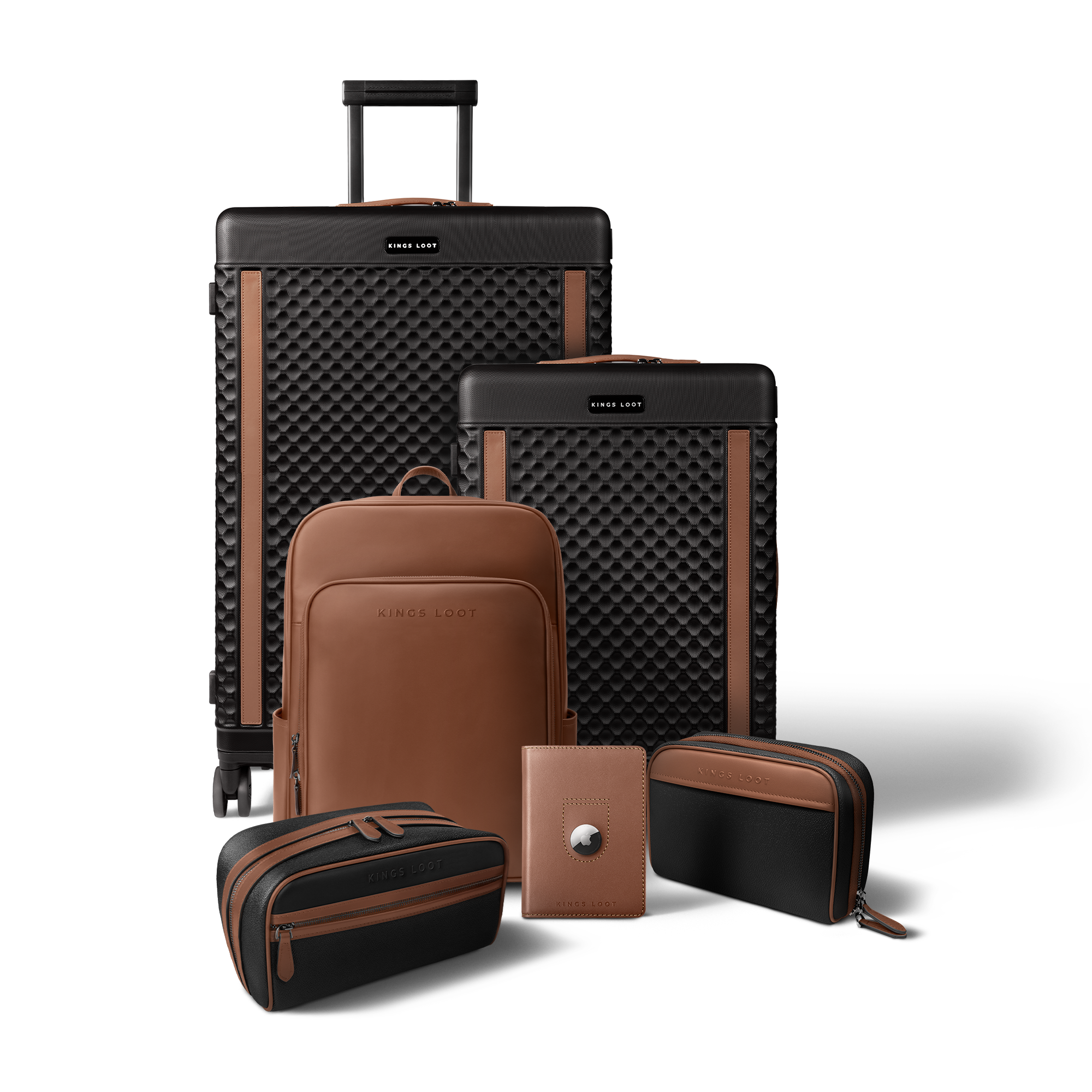 Brown leather wallet displaying multiple credit cards with 'UPGRADED LEATHER' text.