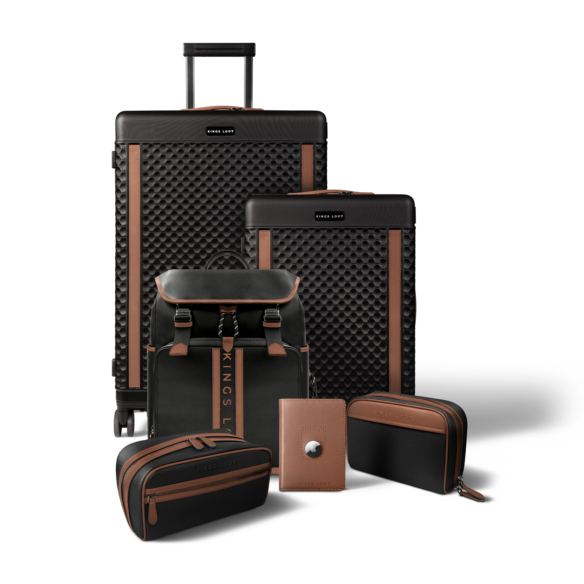 Brown leather wallet displaying multiple credit cards with 'UPGRADED LEATHER' text.